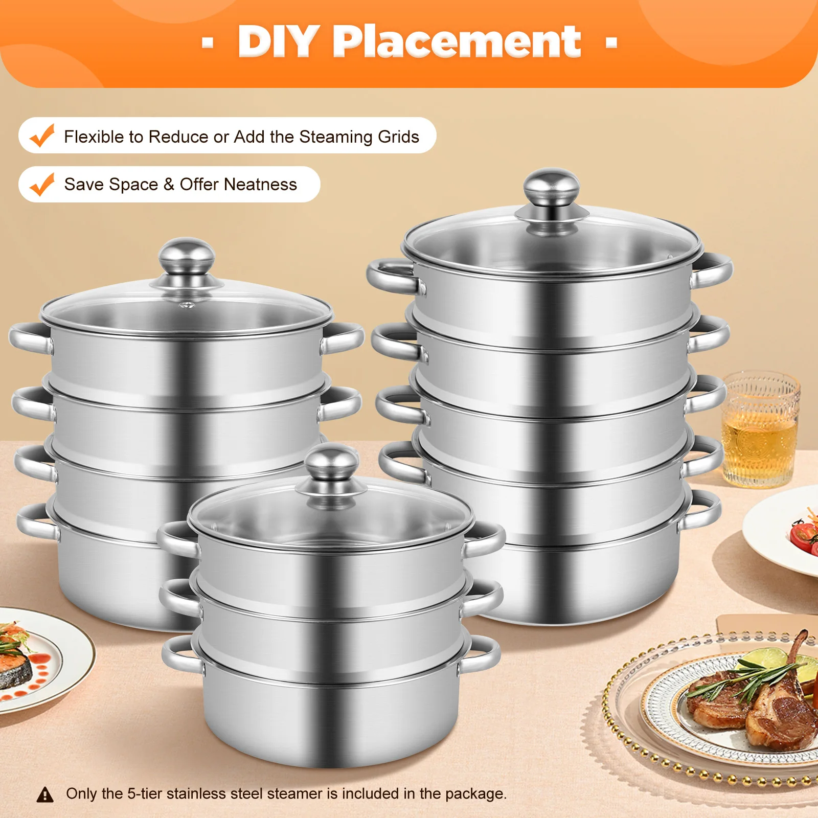 

26/28/30CM Multi-Function 5 Tier Cook Food Veg Pot Large Stainless Steel Steam Cooker Steamer Kitchen