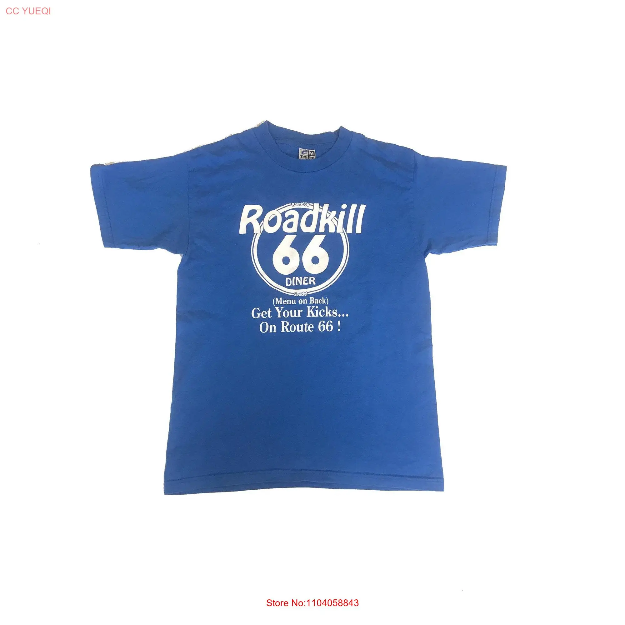 Maglietta blu Vintage 80s Roadkill 66 Diner taglia media lunga o corta