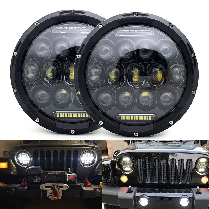 

Pair 7 inch 75w LED headlight H/L Beam H4 H13 LED Headlight with DRL for Jeep Jk Tj Fj Cruiser Trucks 4wd Lights.