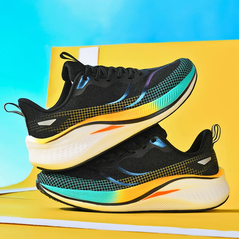 Zapatillas deportivas para correr para hombre y mujer, superficie de malla transpirable informal, soporte de placa de carbono, suela de goma resistente al desgaste