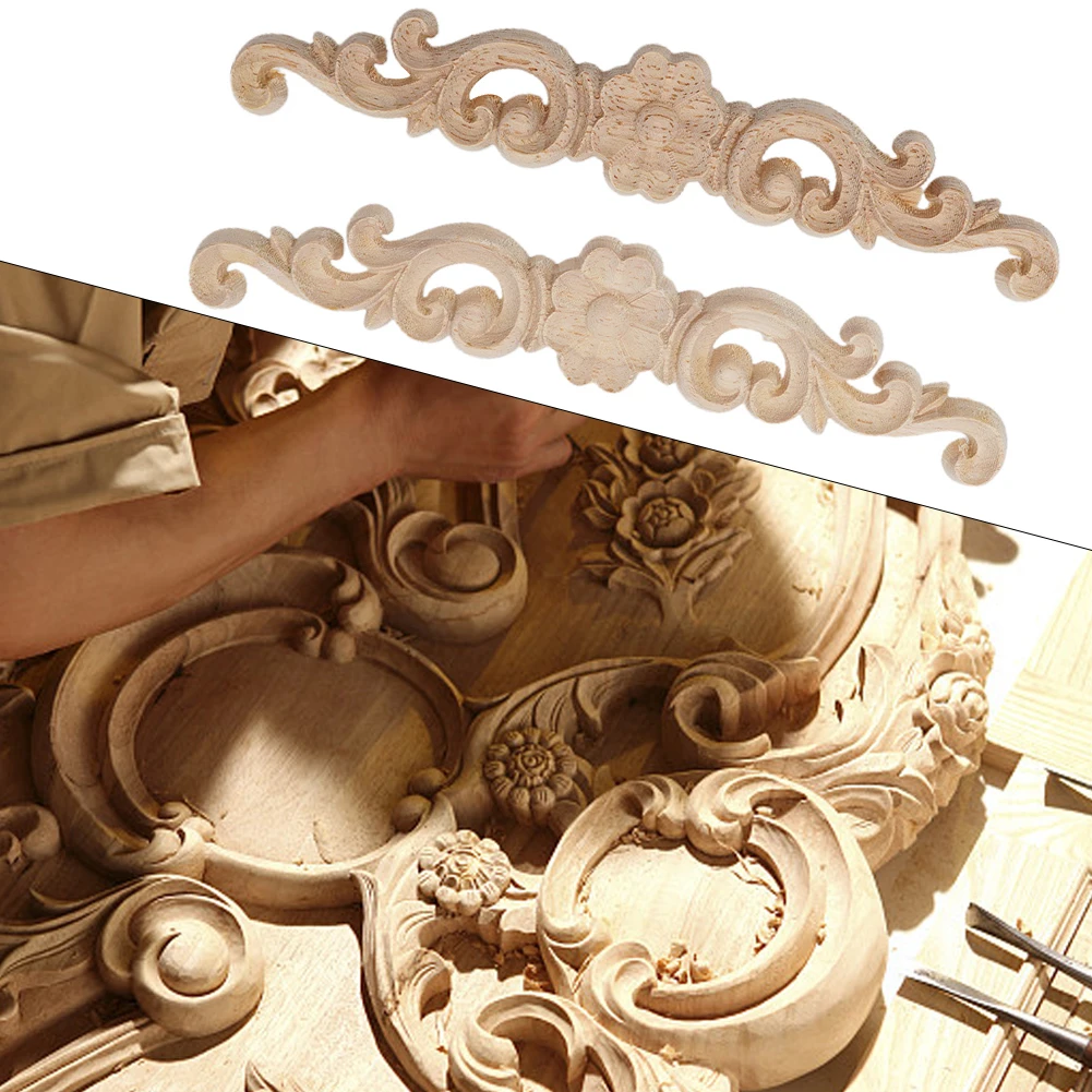 High Quality Applique Horizontal Decals Furniture Home Decoration Mouldings Solid Wooden Carved Exquisite Patterns
