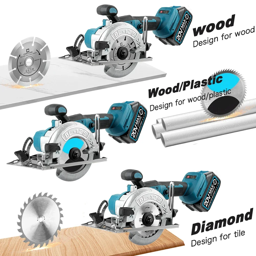 Brushless 5In 125mm Electric Circular Saw 45° Adjustable Wood Cuttiing Machine Handheld Woodworking Saw for Makita Battery