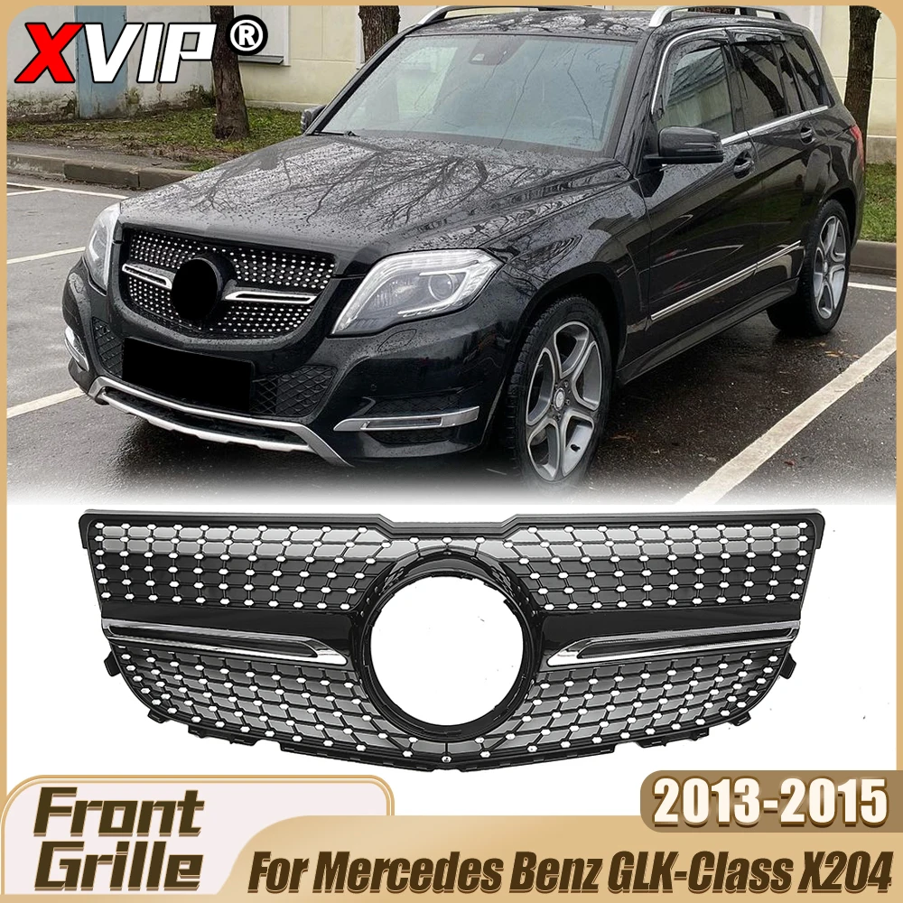 

XVIP Chrome Black Diamonds Style Front Racing Grille Upper Grill For Mercedes Benz GLK-Class X204 2013-2015 GLK250 GLK300 GLK350