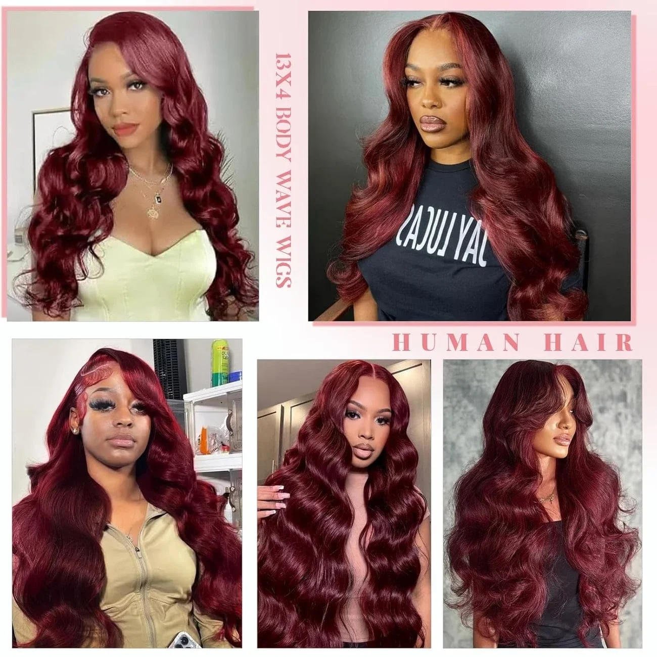 28 Inch 99J Burgundy Body Wave Human Hair 13x4 HD Transparent Lace Front Wigs 250 Density Pre Plucked 99j Burgundy Red Wine Human Hair Wigs For Women Wedding Party Christmas Daily Use - view 6