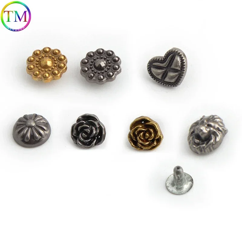 50-200 Pieces Heart Shape Metal Screwback Rivets Studs Five Points Star Pentacle Rivets Leather Craft Clothes Diy Accessories