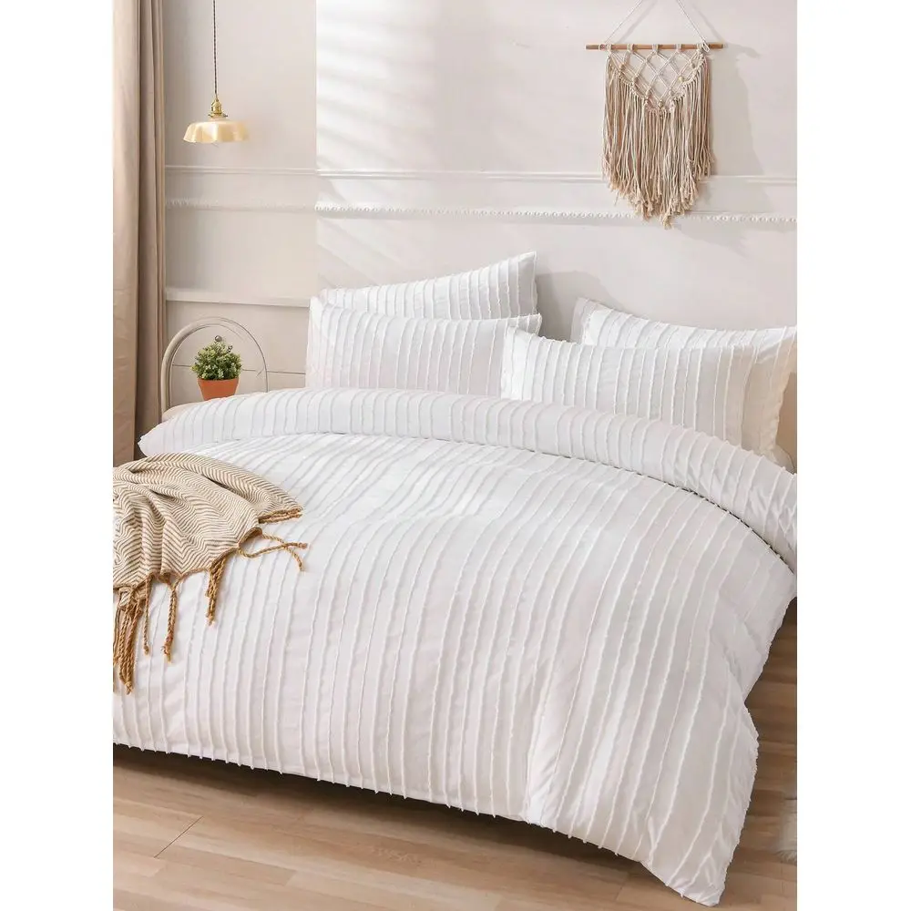 

2 3pcs Solid Duvet Cover Set, Bedding Set, Soft And Warm Bedding, SkinFriendly Comforter Cover Set, Solid White Color Wave Stri