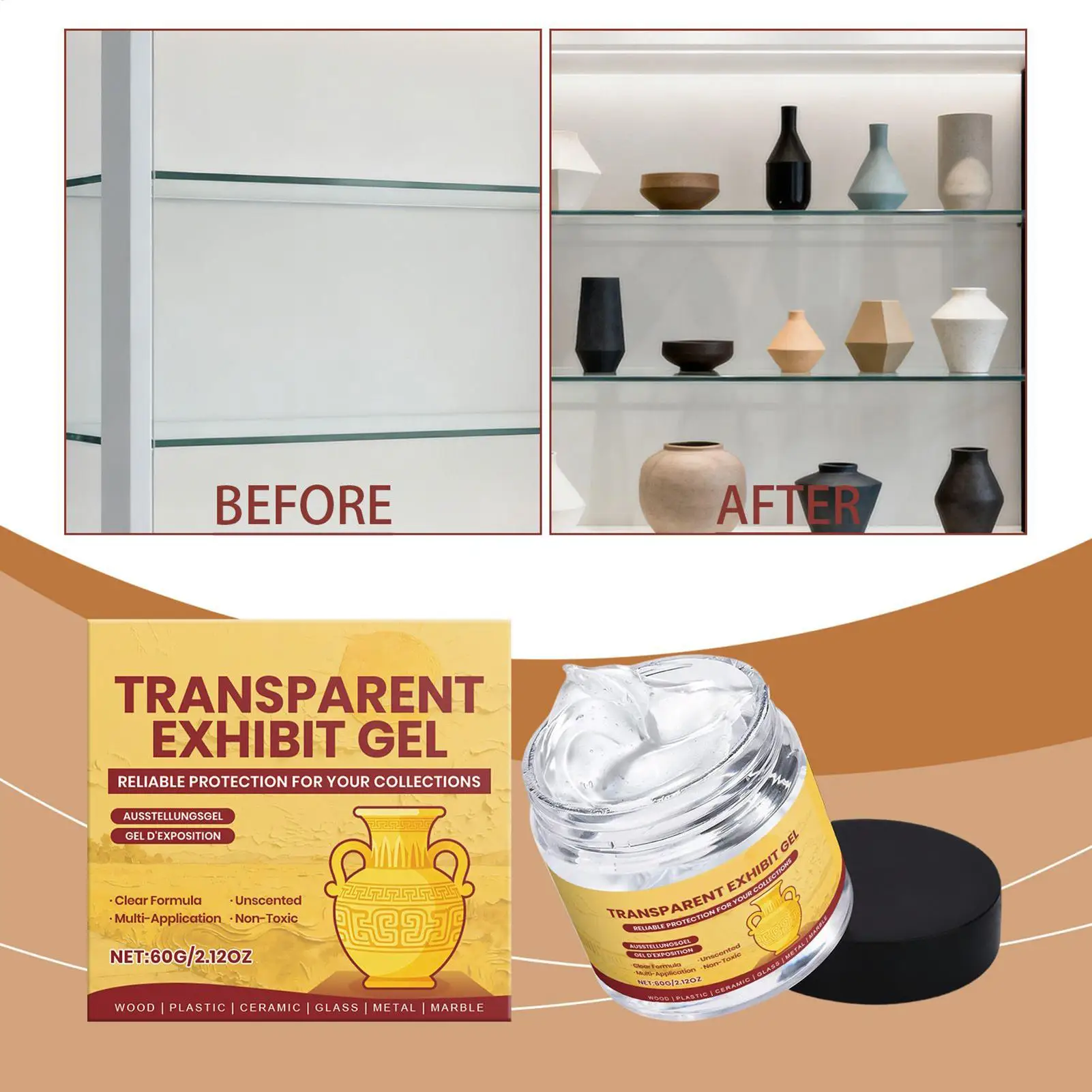Museum Gel 60g Clear Removable Glue Adhesive Museum Wax for Antiques Glass Ceramics Figures Decorations Conservation Art Gallery