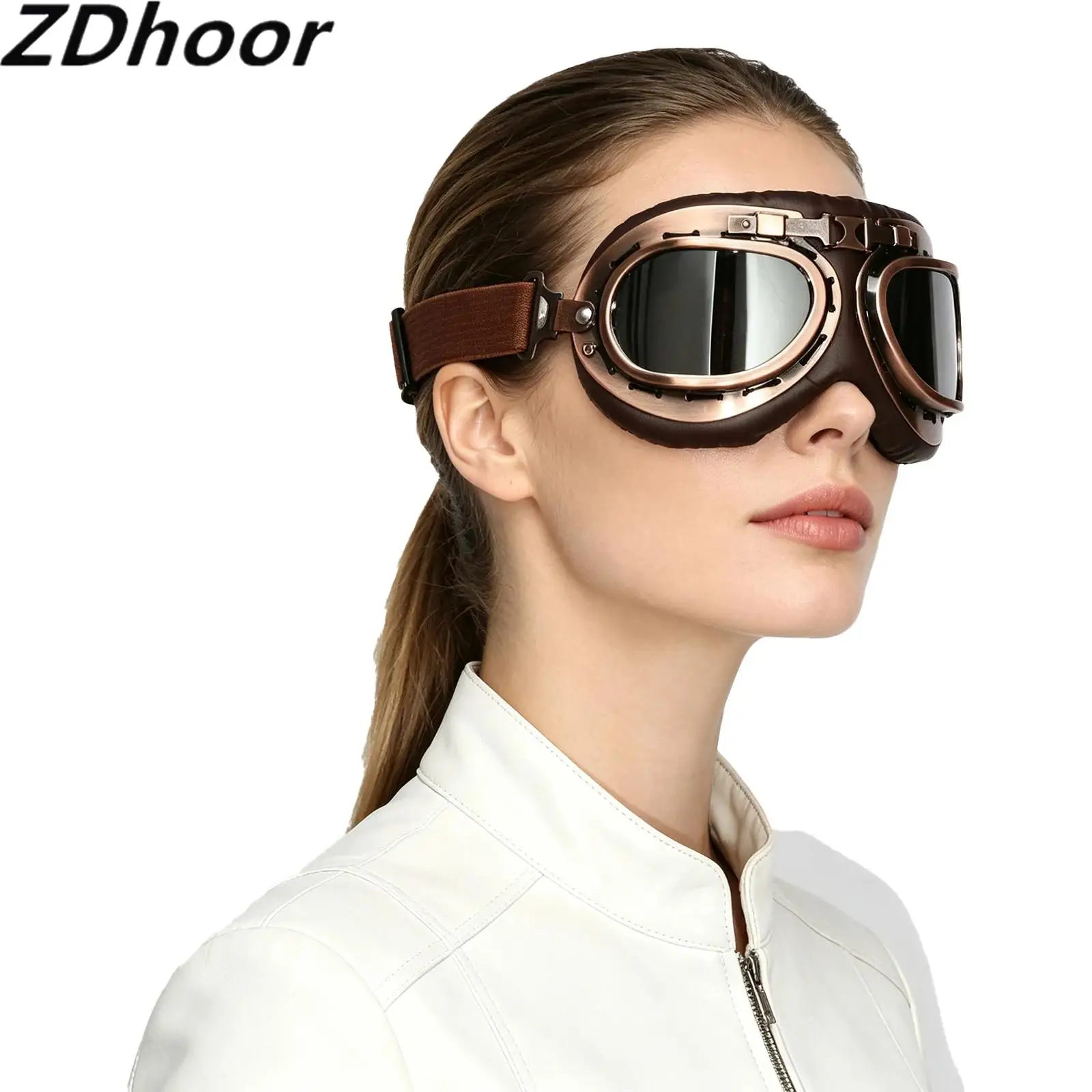 Unisex Men Women Retro Aviator Pilot Style Windproof Sports Motorcycle Goggles Eyewear with Adjustable Elastic Straps