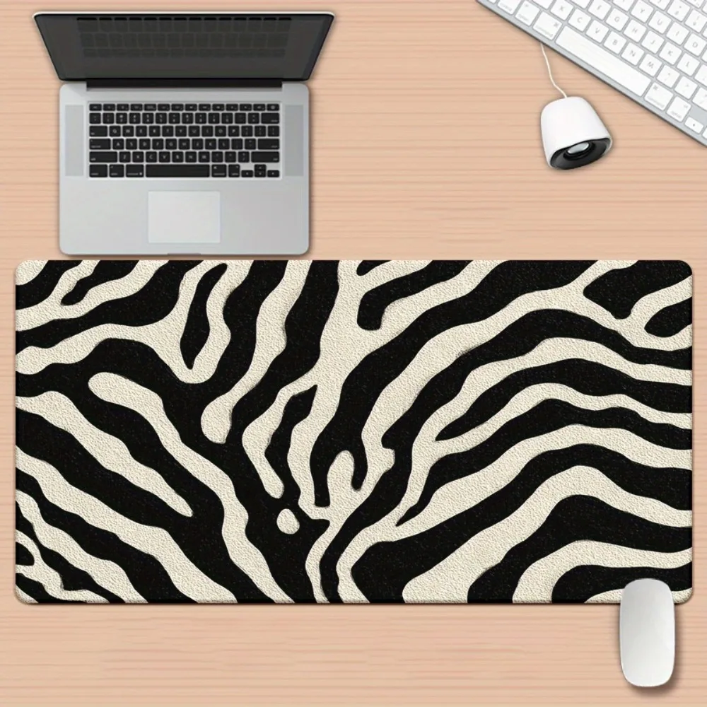 Zebra-Patterned Table Mat Anti-Slip Rubber Base Board for Games, Arge Black and White Striped Decoration for Computer Work Area