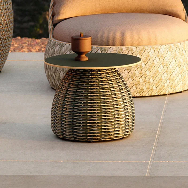 Outdoor rattan round coffee table combination balcony creative smal courtyard villa coffee table matching hotel furniture