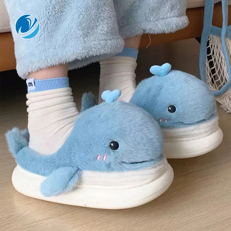 

Boys and Girls Indoor Warm Plush Cotton Shoes Baby Winter Cartoon Cute Little Whale Cotton Shoes