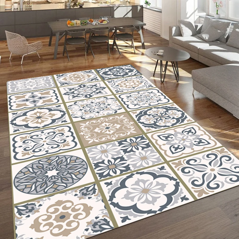 

Ceramic Tile Style Pattern H Printed Rectangle Carpet Art Rug For Bedroom Living Room Soft Fluffy Rug Nonslip Mat Home Decor