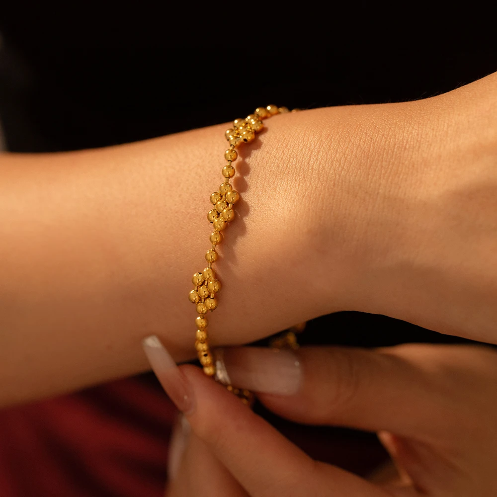 꽃 체인 비즈 목걸이 팔찌 세트, 금도금, 화려한 심플 디자인, 구리 OL 패션 주얼리 선물 도매