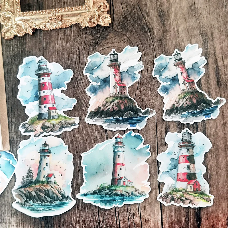 Cute Hand-painted Watercolor Lighthouse Colorful Decoration Sticker To Diy Ablum Diary  waterproof  Decals Fun Classic Toy