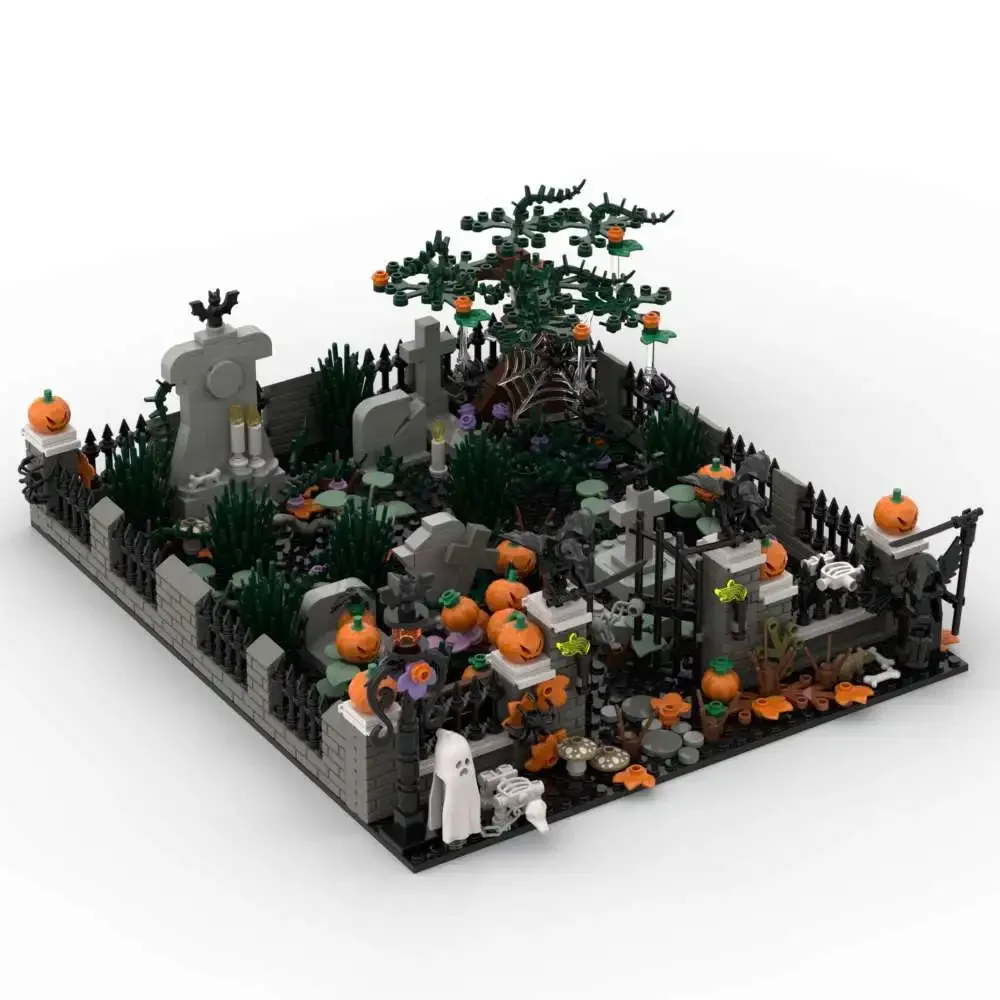 MOC Halloween-themed terrifying atmosphere small scene building block decoration, DIY cemetery small building block model