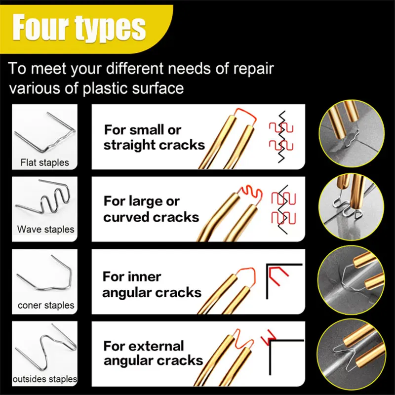 Hot Stapler Staples 200/500/1000PCS Welding Gun Nails Repair Car Bumper Welding Plastic Machine Accessories Parts Tools Kit