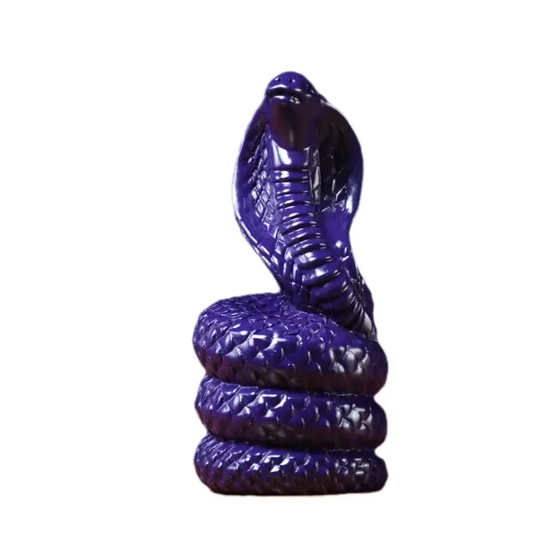 Purple zodiac snake ornament solid wood carving home office decoration mahogany crafts