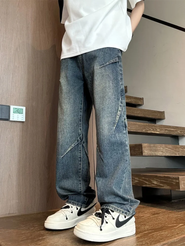 

Мужские джинсы прямого кроя Slim Fit, расклешенные брюки с широкими штанинами, брюки в пол CleanFit, осенняя коллекция 2024, новые, из потертого денима