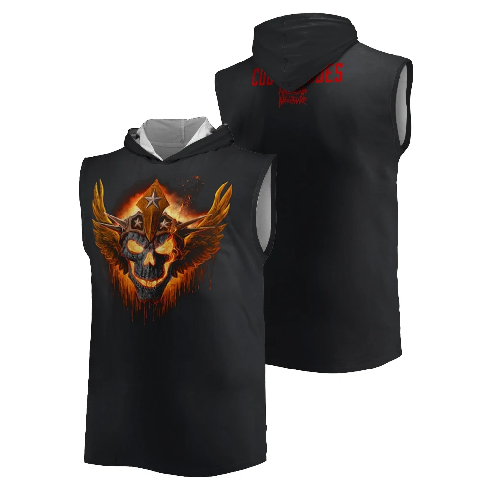 Canotta da uomo nera Cody Rhodes Lava Skull Summer Quick Dry Sport all'aria aperta con cappuccio Canotta da strada casual con stampa 3D