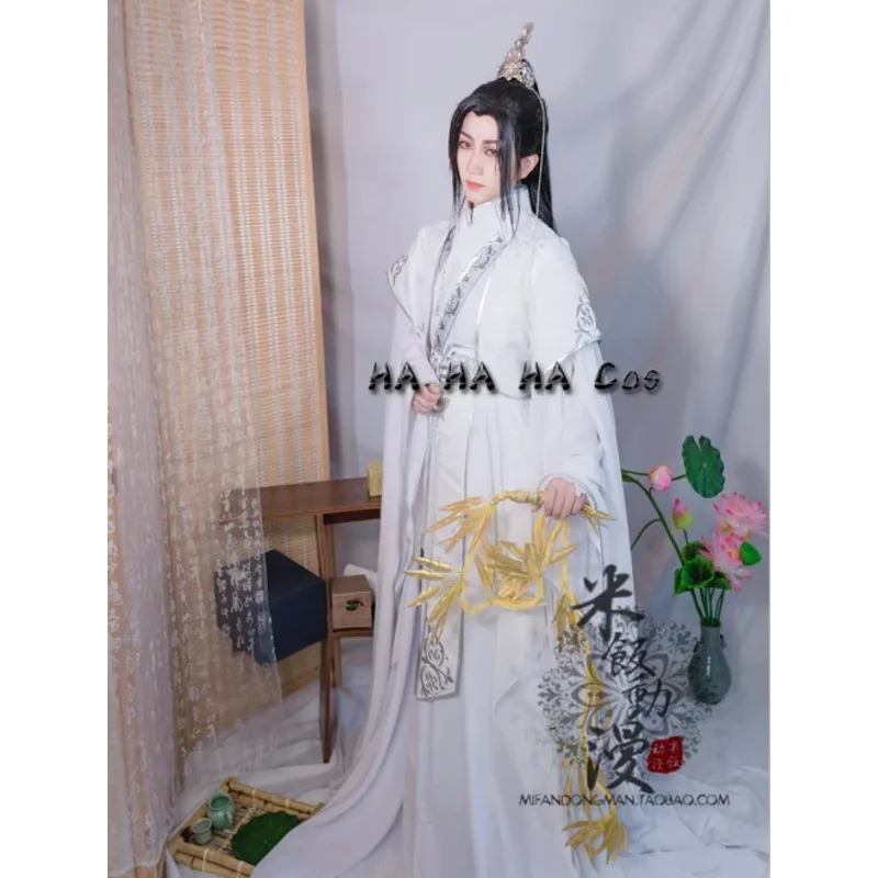 

qq023Аниме Er Ha Chu Wanning Косплей Небесный официальный костюм благословения для взрослых Белый ханьфу Китайская древняя одежда Парик S
