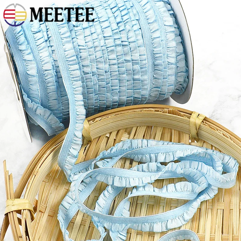 

20/45/90M Ruffle Elastics Rope 10mm Rubber Bands Hairband Lace Trim Stretch Ribbon Clothes Decor Elastic Band Sewing Accessories