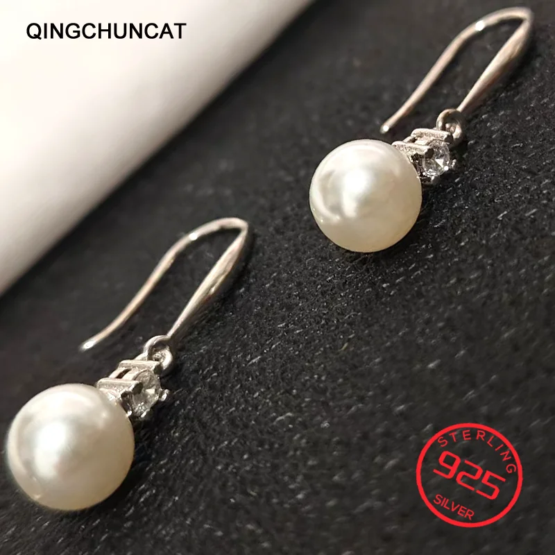

Drop Earrings Fine Jewelry Gift Rhinestone Hook Eardrop New Women 925 Sterling Silver Freshwater Pearl Zircon Ear Dangle 2026