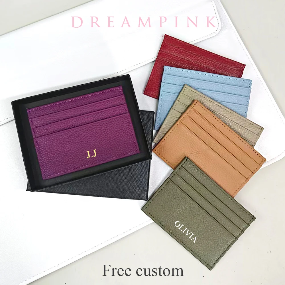 Custom Name Gift Box Wallet Women Genuine Leather Slim Credit Card Holder Personalized Fast Dropship Party Favors Men Card Case
