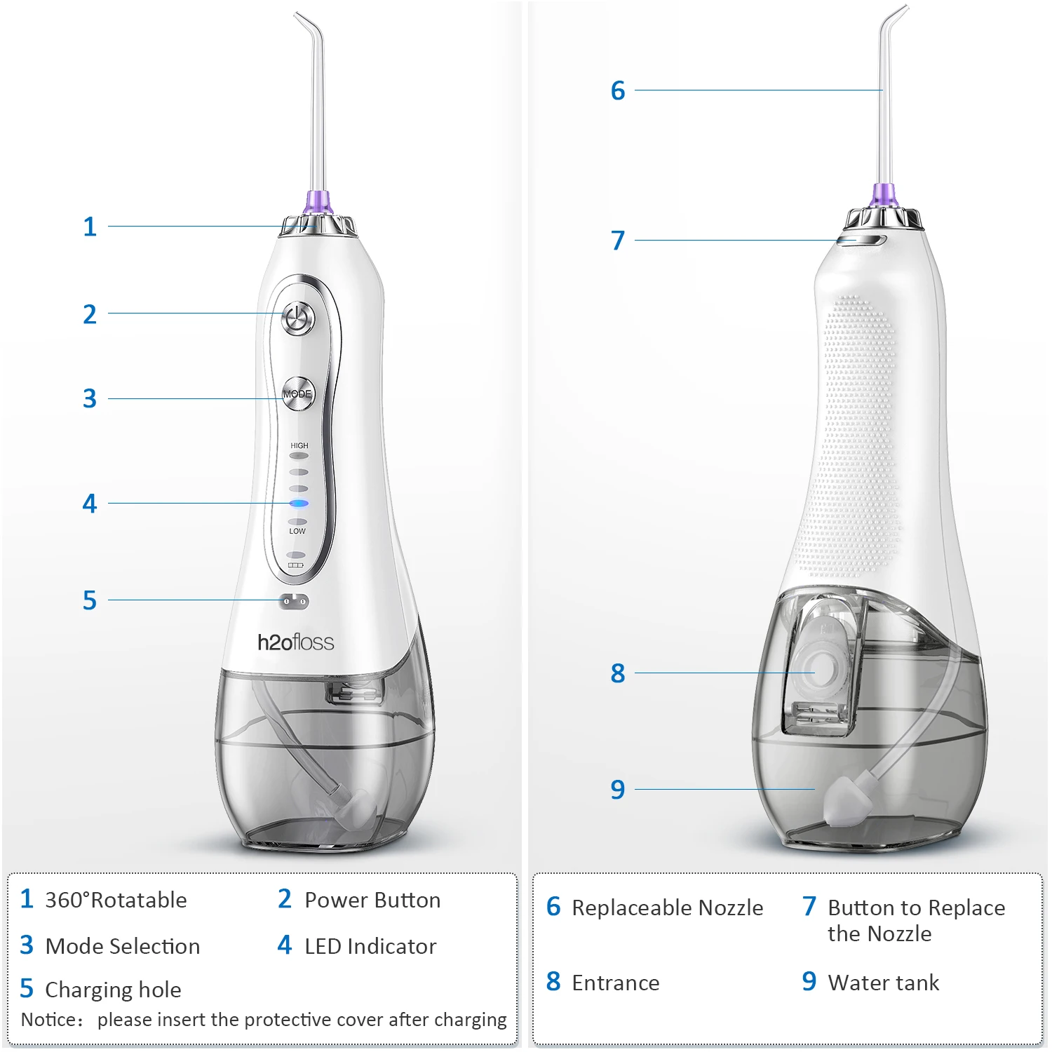 H2ofloss water Flosser Oral irrigator HF-6 Portable Electric Dental Cordless Oral 5 Nozzle Tips for Teeth Cleaning Health Supply