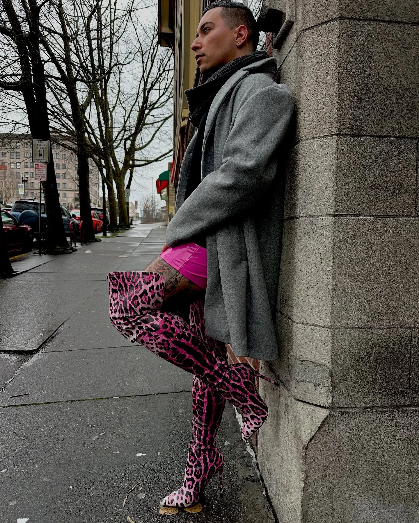 

2026 Women Leopard Print Over The Knee Boots Ladies Boots Pointed Toe Faux Suede Stilettos Ladies Crotch Thigh Boots 44