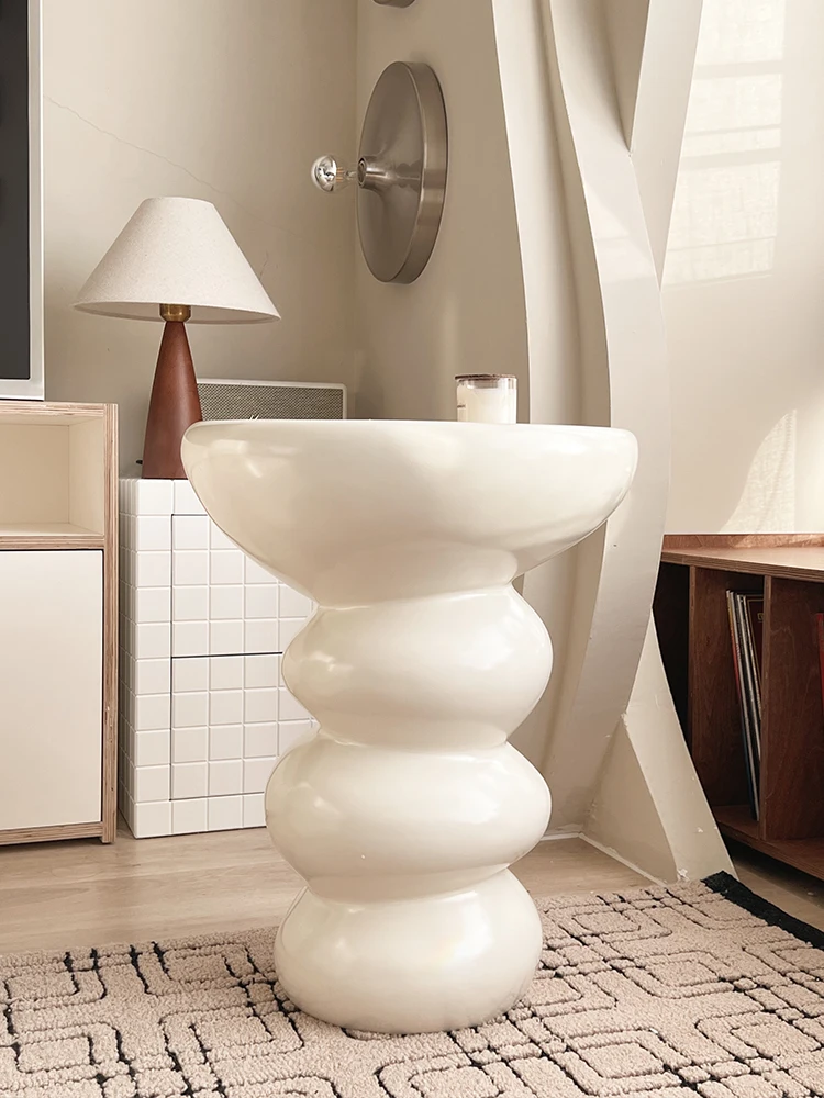 Cream-Colored Side Table Small Round Table Living Room Coffee Table Bedroom Bedside Table Bed Side Table