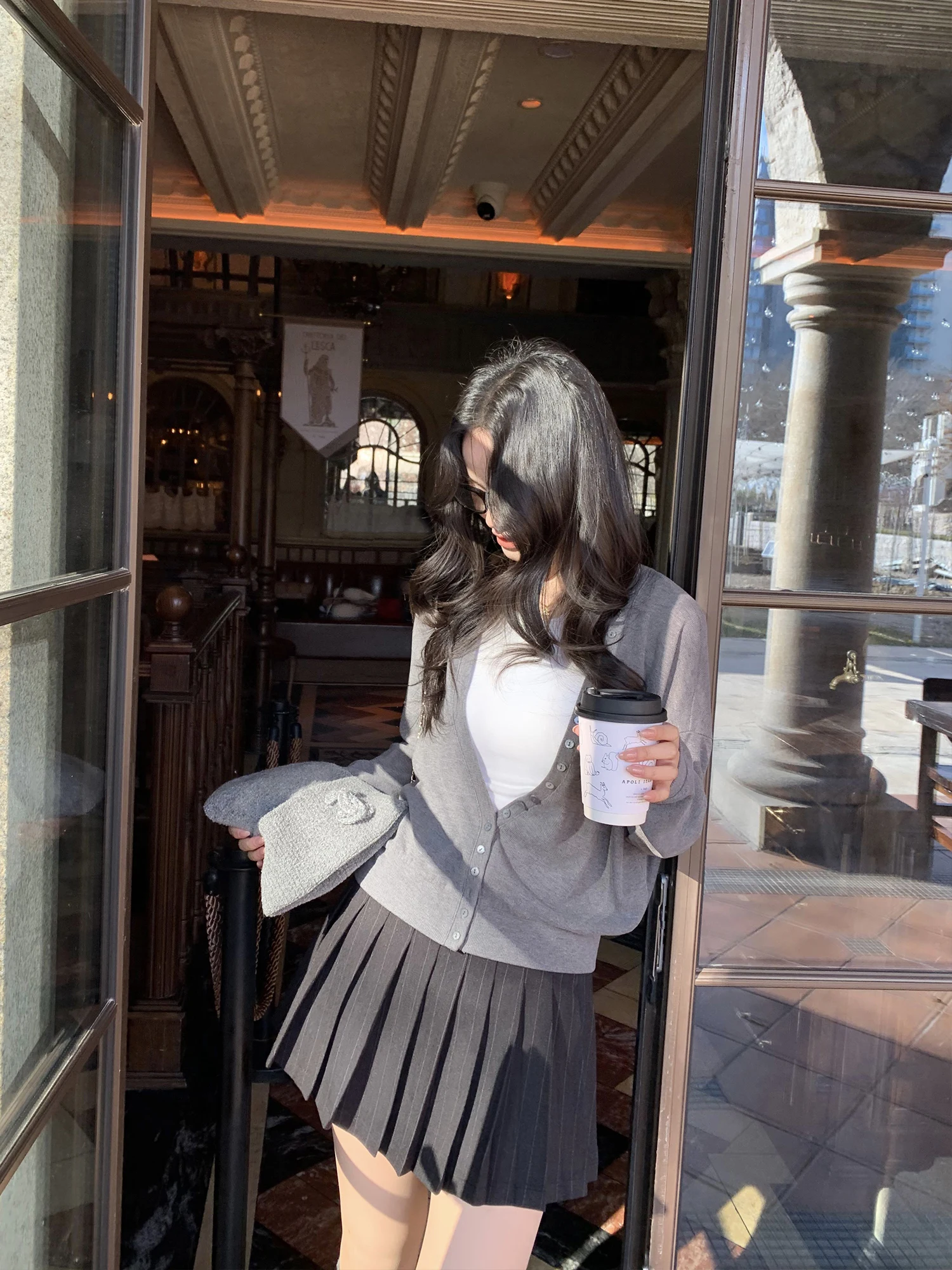 

Pusumede Retro Striped Pleated Skirt Women's Preppy Sle Long Legging Effect f-length Skirt Casual Polyester Blend