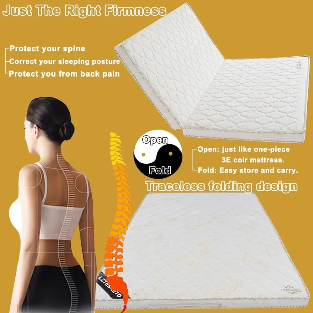 Firm Coir Mattress,3E Coconut Coir Mattress Pad,Quiet Coconut Palm Mattress,Thick Coir Mattress Pad in 6cm,Foldable matress