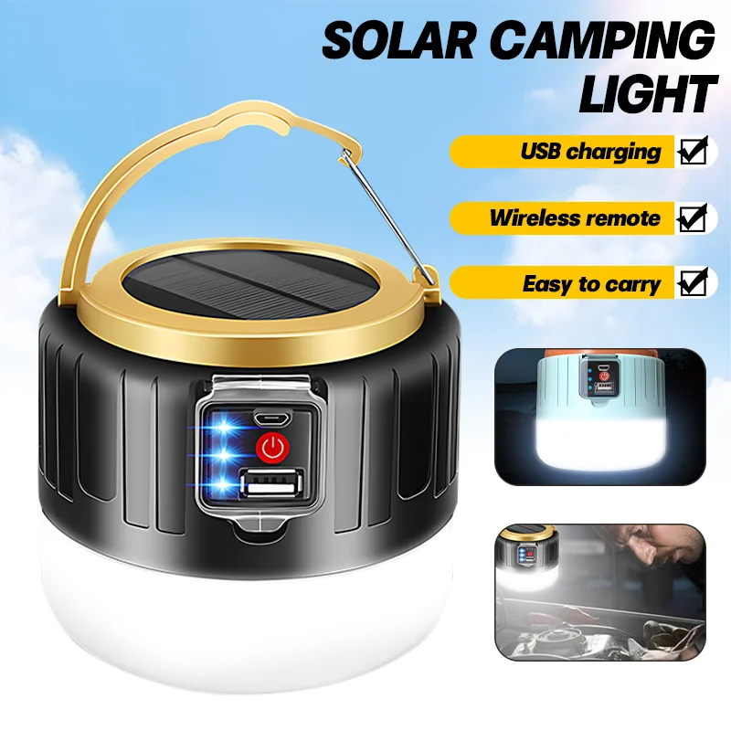 Powerful Solar LED Camping Lamp USB Rechargeable Bulb Outdoor Tent Lamp Portable Lantern Emergency Lighting Light For BBQ Hiking