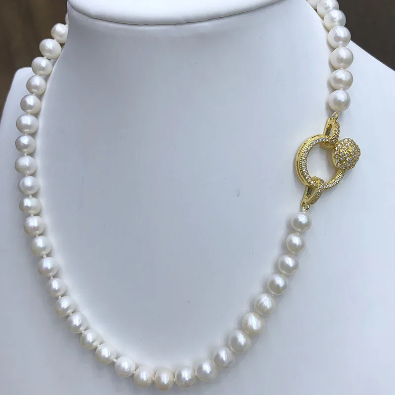 2rows freshwater pearl necklace green jade 7-8mm near round white wholesale nature beads FPPJ  necklace
