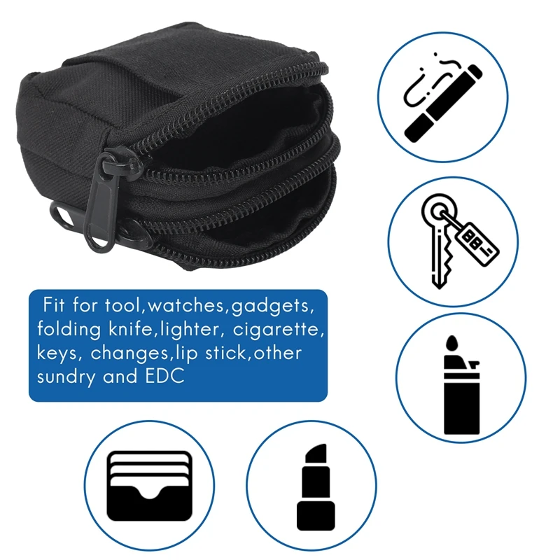 ●Small Outdoor Pouch Mini Purse Organizer Molle Gear Waterproof Dual Layer Pockets Nylon Utility Waist Bag for Men Women Black