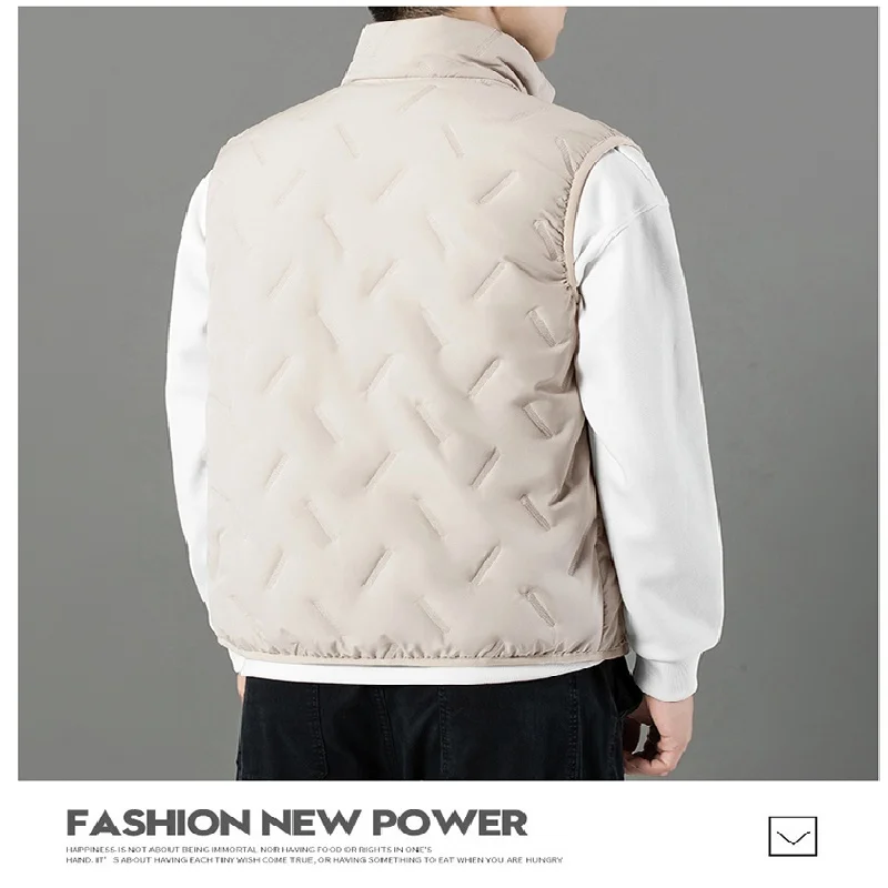 Autumn and winter new vest men's light and thin men's jacket thin style stand up collar with thick down and plush worn outside t