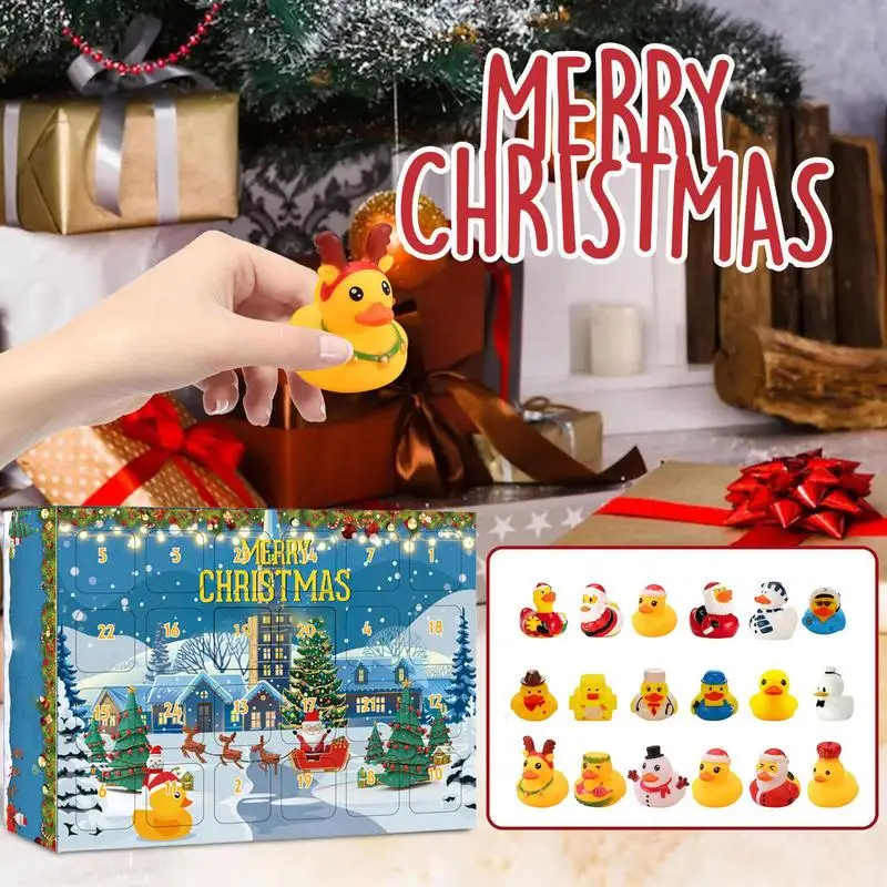 24PCS Little Yellow Duck Christmas Advent Calendar Countdown 24 Days of Christmas Rubber Ducks baby bath Toys Gifts For Kids