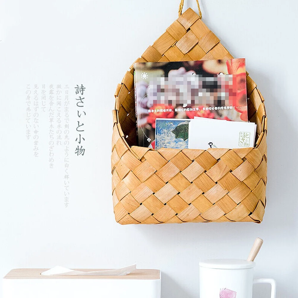 

Wall Hanging Storage Basket Woven Bamboo Craft Laundry Bin Shelves Sundries Container Household Finishing Bedroom Home Storage