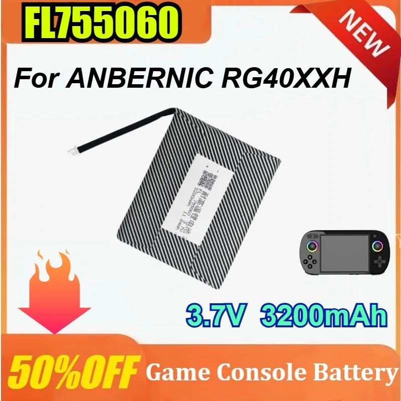 

New 3.7V 3200mAh Battery FL755060 for ANBERNIC RG40XXH RG 40XXH Horizontal Handheld Game Console PSP Battery