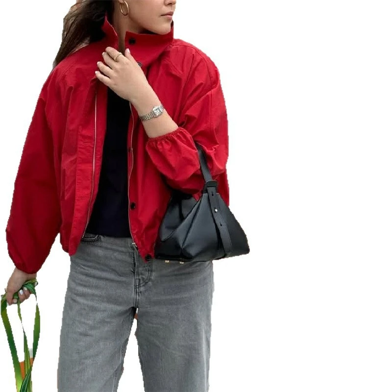 2025 Spring and Autumn Collar Button Solid Color Long Sleeve Coat Street Style Women's Jacket