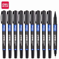 Deli 10pcs/lot Permanent Marker Pen Multicolor Dual Tip 0.5/1.0 mm Nib Black Blue Red Art Waterproof Marker Pens Stationery Gift