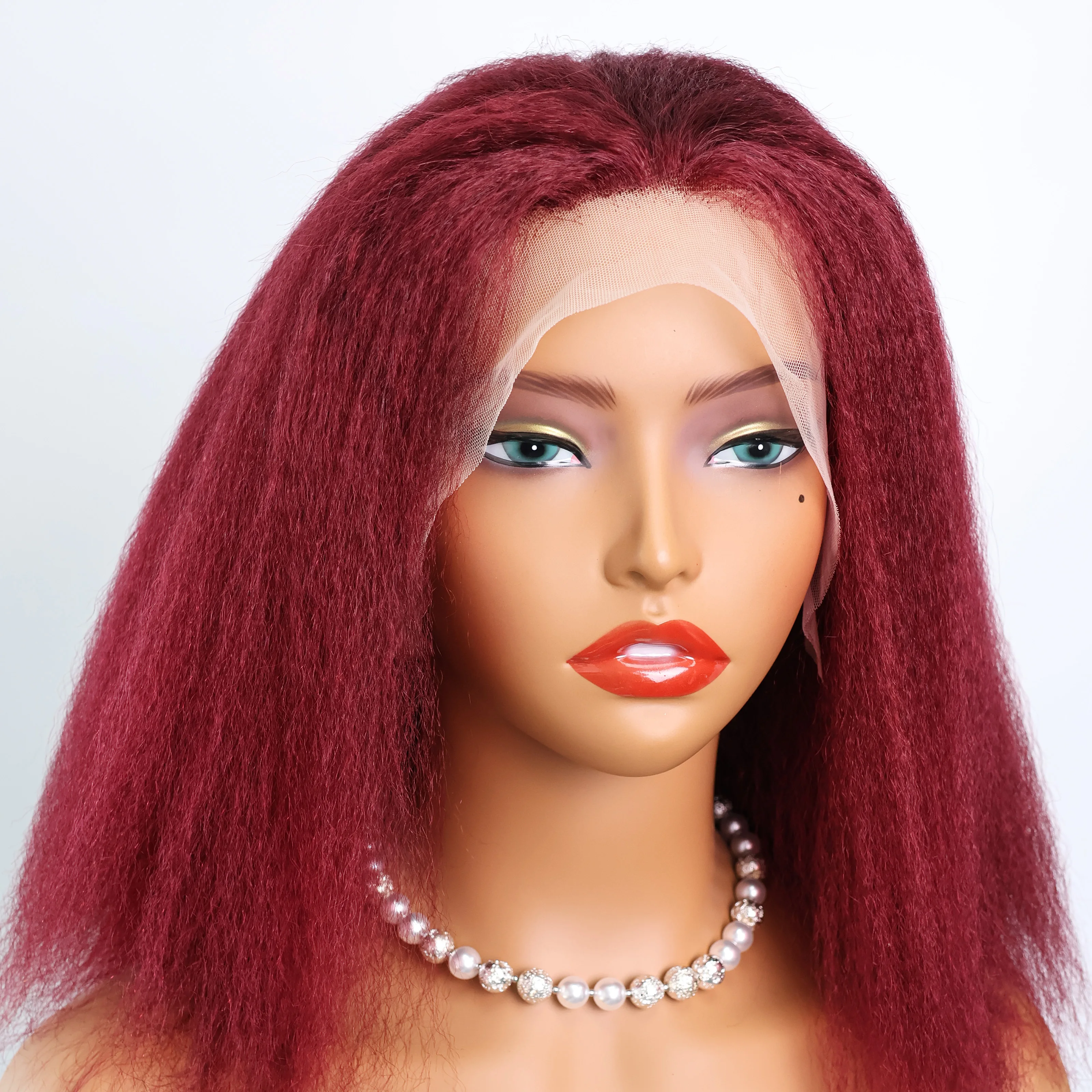 

99J Burgundy Kinky Straight Short Bob 100% Human Hair Wigs 13x4 Frontal HD Transparent Lace Peruvain Remy Soft Yaki Wig On Sale