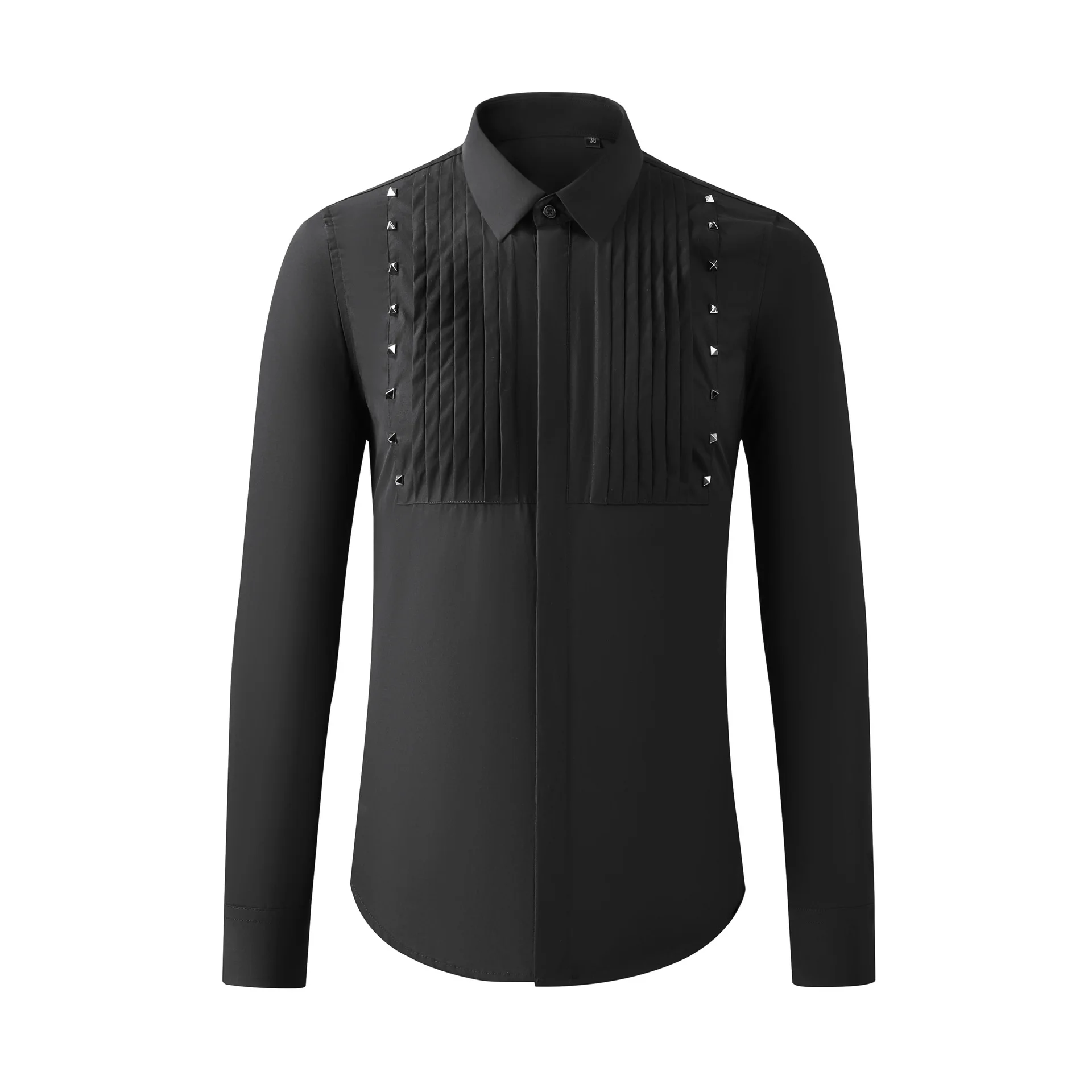 2024 Rivet Decoration Men\'s Long Sleeved Shirt Slim Fit Casual Shirt Business Formal Dress Shirts Banquet Party Camisa Masculina