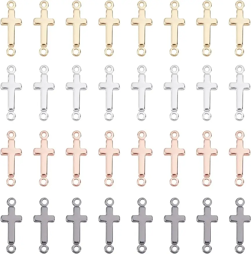 

32Pcs 4Colors Cross Links Connectors Brass Sideways Cross Connector Charms Metal Crucifix Pendant Links for DIY Jewelry Making