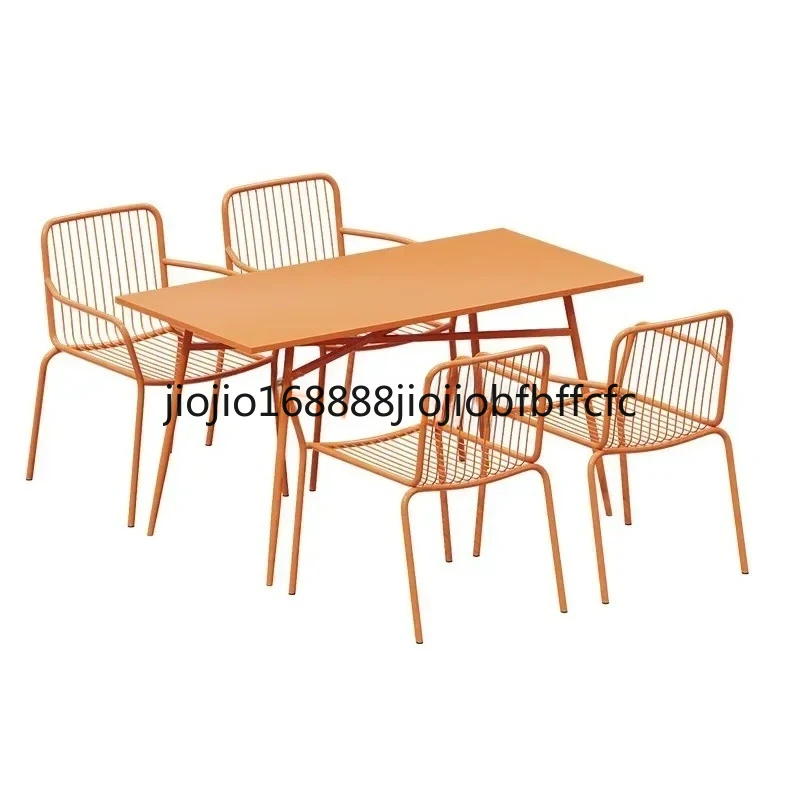 Suitable for  Garden Dining Table Wrought Iron Leisure Chair Outdoor Terrace outside Outdoor Desk-Chair Combination