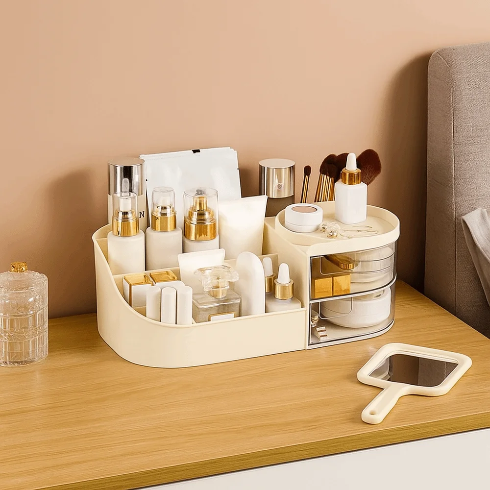 Simple Plastic Cosmetics Storage Box Large Capacity Space Saving Sundries Storage Box Drawer Type Makeup Box Office