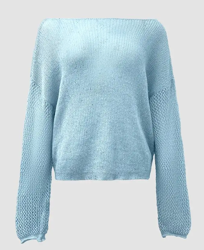 Women's Sweater In Autumn 2025 Daily New Lurex Cold Shoulder Hollow-Out Knit Cover Up Casual Drop Shoulder Top for Women Wear