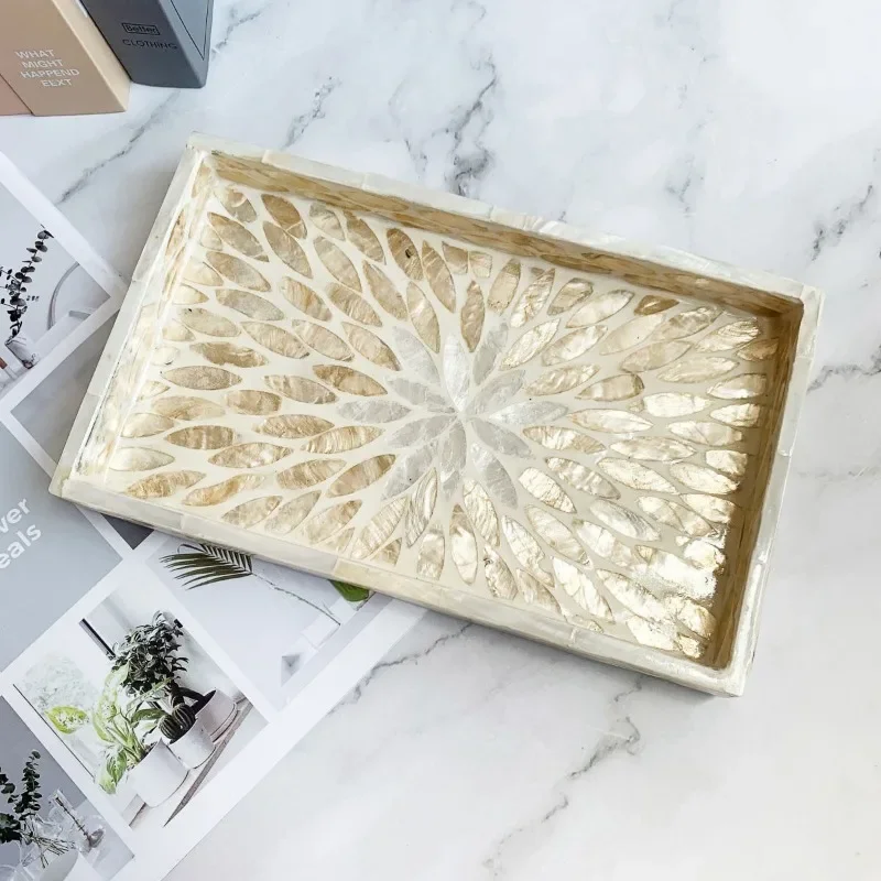 Light luxury Vietnamese Mother of Pearl Tray - Rectangular Fruit Dessert Serving Platter, Scandinavian Boho Home Decor
