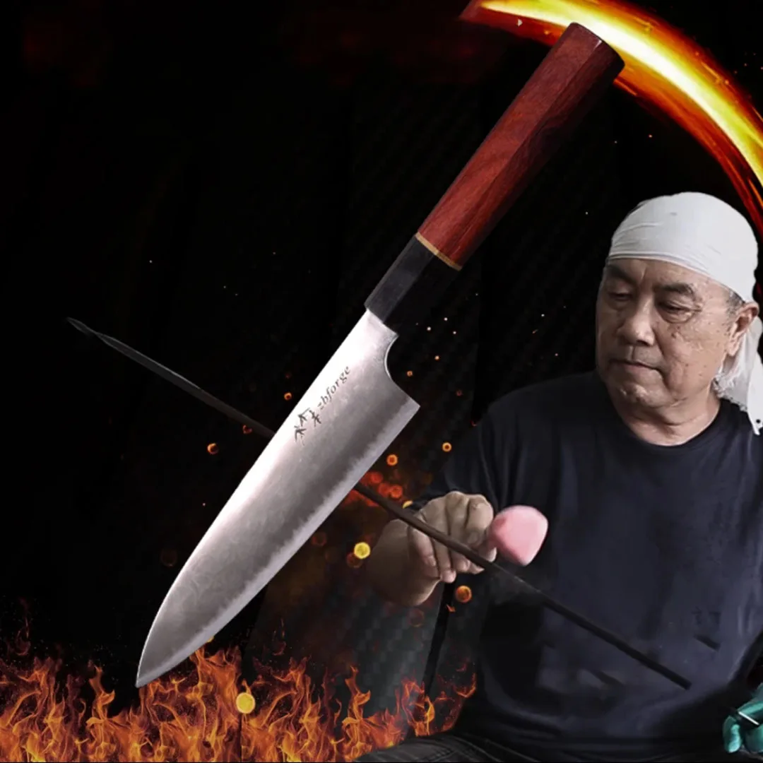7.5 Inch Chef Knife 3-layer Tamahagane Steel Blade Sharp Chef Cleaver Meat Slicing Vegetable Japanese Kitchen Knives Wood Handle