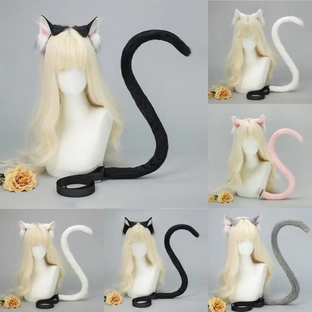 New Realistic Cat Ear Headband Handmade Lolita Cat Tail Set Plush Simulation Animal Ears Party Props